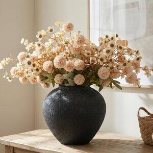 Beige Wax+Kiku Faux 10 Long Floral Artificial Flowers Tall Vase Eucalyptus Decor